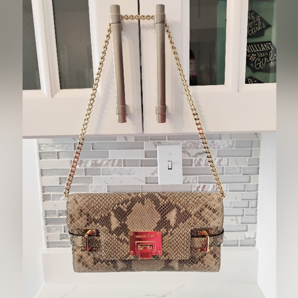 Michael Kors Snakeskin Embossed Shoulder Bag LIKE NEW - Picture 2 of 16